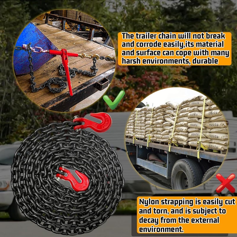 SENKEYFE Tow Chain, 12 FT 1/4" Chain, G80 Trailer Safety Chain with G70 Hooks, Wll 3300 LBS Heavy Duty Chain for Trailer Truck Tie Down Binding Equipment(Oiled Black) - Image 5
